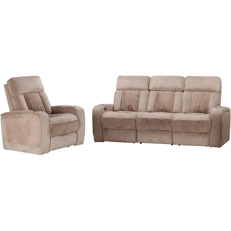 Equinox Mushroom Power Reclining Sofa and Recliner