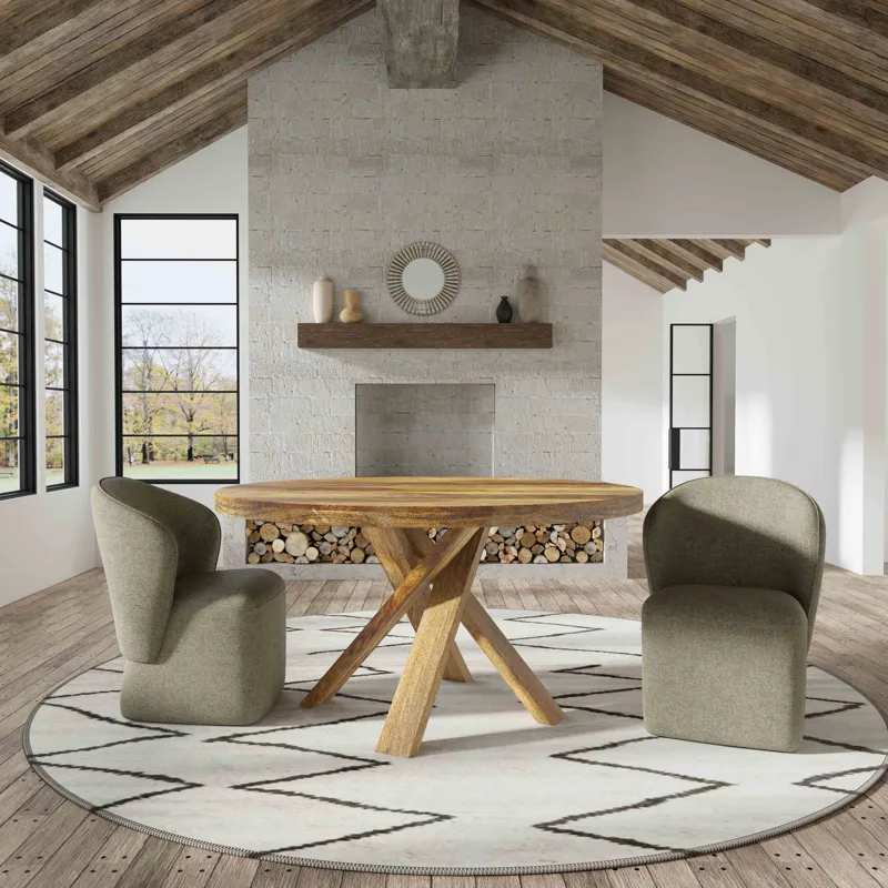 Crossings Downtown Dining 60 Inch Round Dining Table With 4 Upholstered Chairs