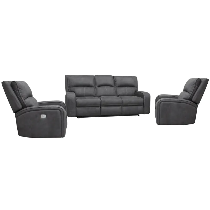 Polaris Slate Power Reclining Sofa and Two Recliners