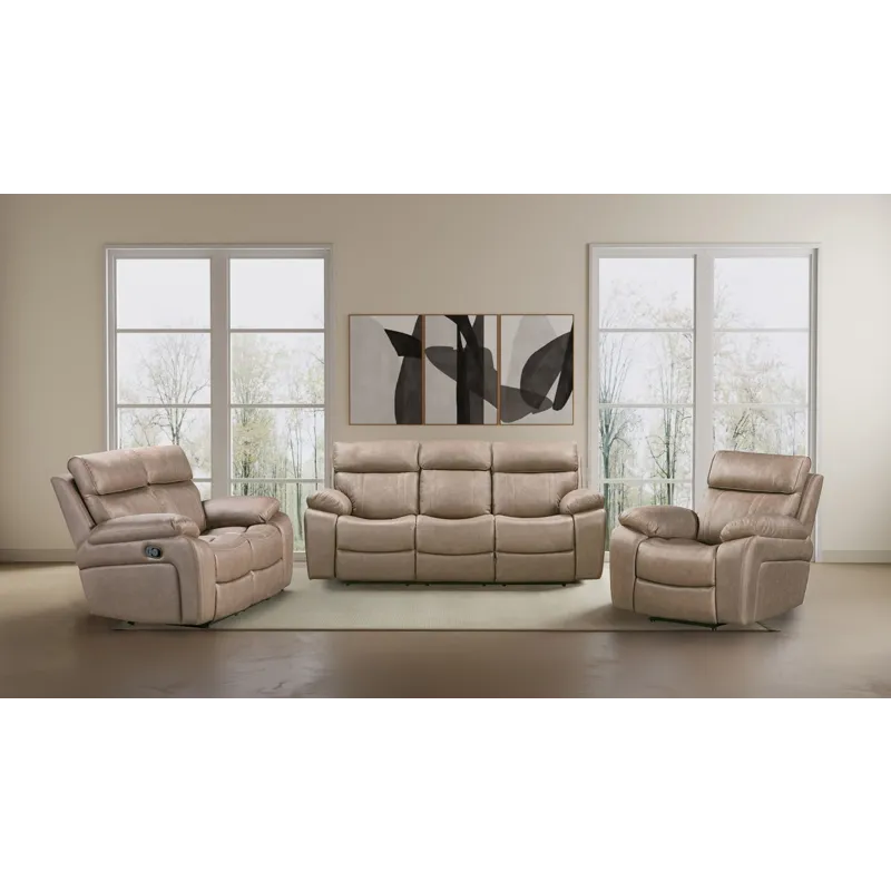 Theon Stokes Toffee Manual Reclining Sofa Loveseat and Recliner