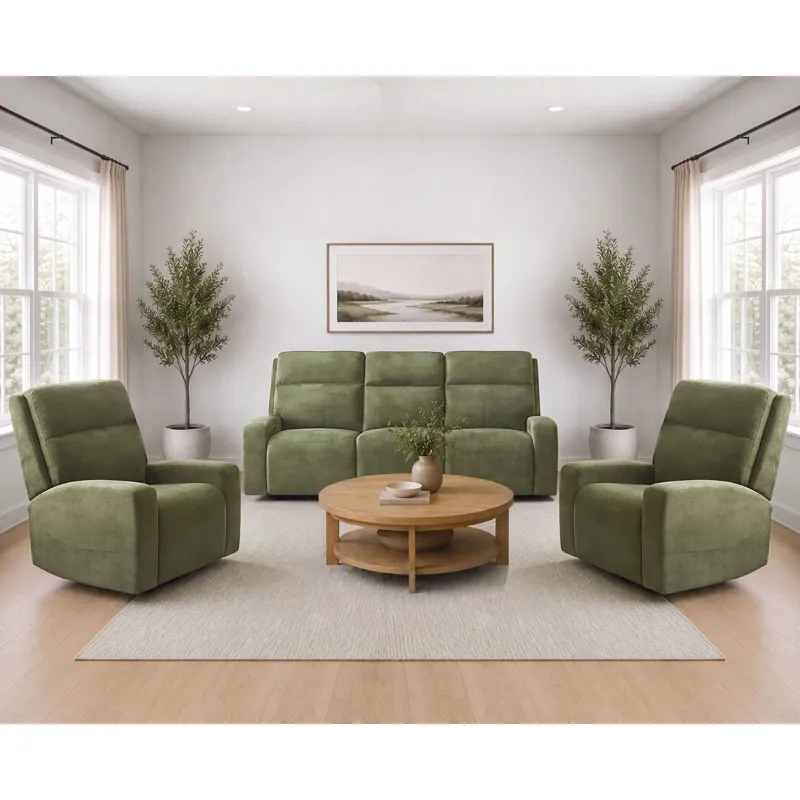 Traxton Jasper Moss Power Zero Gravity Sofa and 2 Recliners