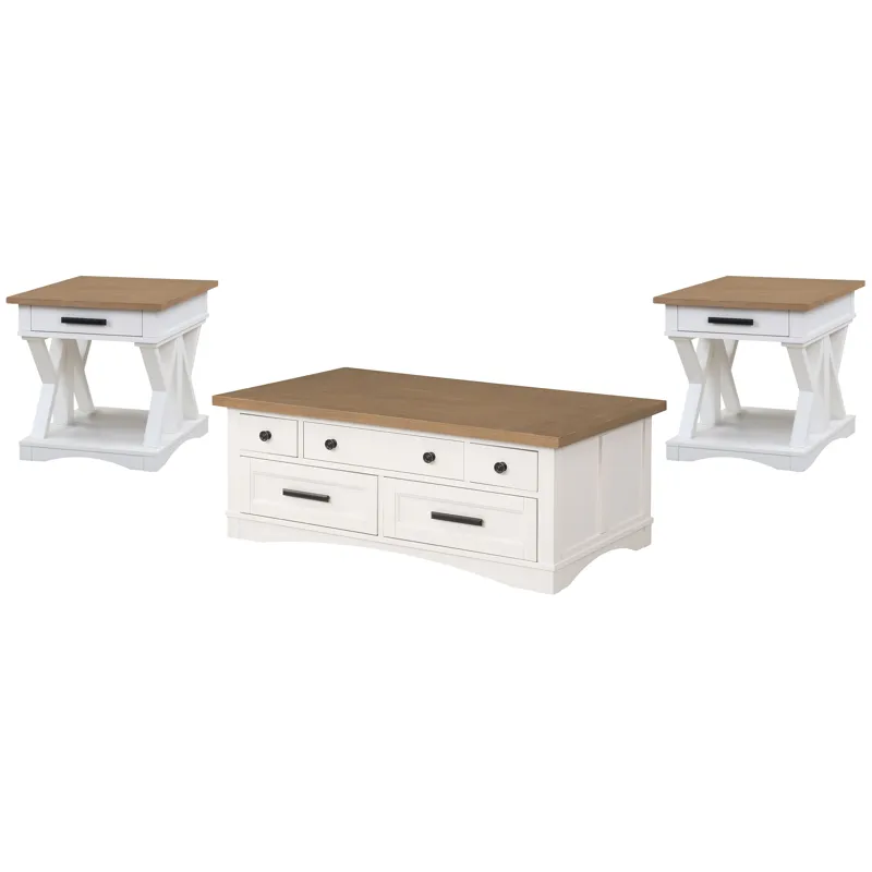 Americana Modern Cotton Lift Top Cocktail Table with 2 End Tables