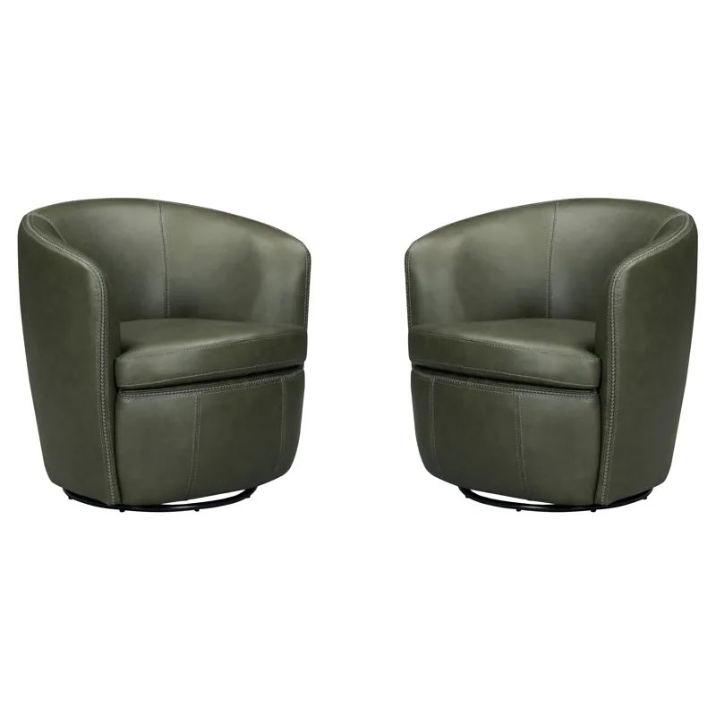 Barolo Lyric Sage 100% Italian Leather Swivel Club Chair Two Pack