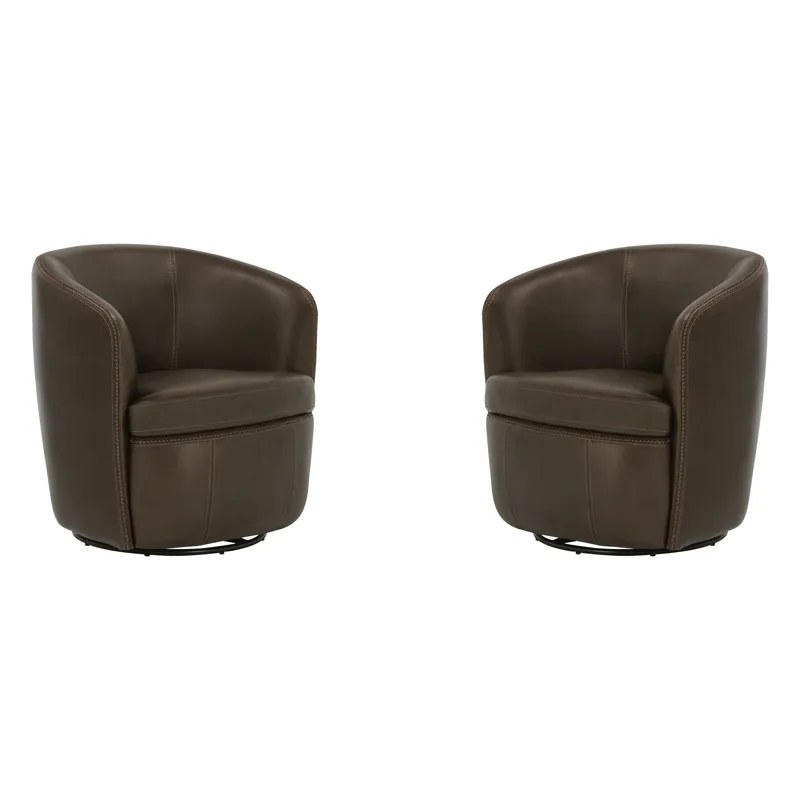 Barolo Vintage Brown 100% Italian Leather Swivel Club Chair Two Pack