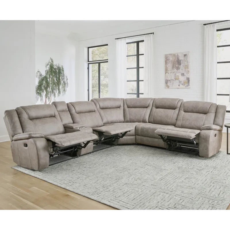 Blake Desert Taupe 6 Piece Modular Reclining Sectional and Entertainment Console