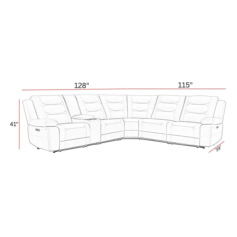 Caldwell Tahoe Fog 6 Piece Modular Power Reclining Sectional with Power Adjustable Headrests