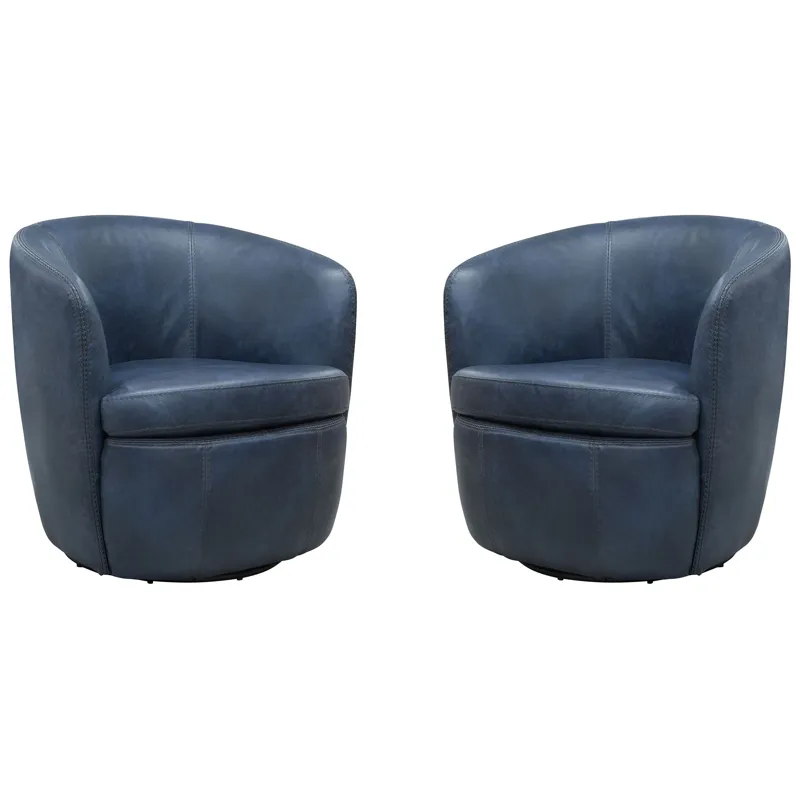 Barolo Vintage Navy 100% Italian Leather Swivel Club Chair Two Pack
