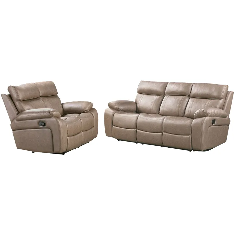 Theon Stokes Toffee Manual Reclining Sofa and Loveseat