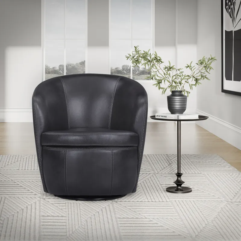 Barolo Vintage Onyx 100% Italian Leather Swivel Club Chair Two Pack