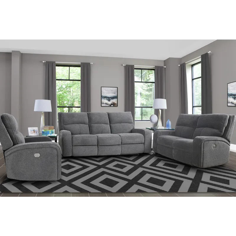 Polaris Bizmark Grey Power Reclining Sofa Loveseat and Recliner