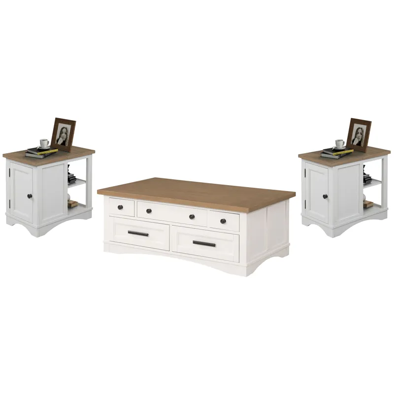 Americana Modern Cotton Lift Top Cocktail Table with 2 Chairside Tables