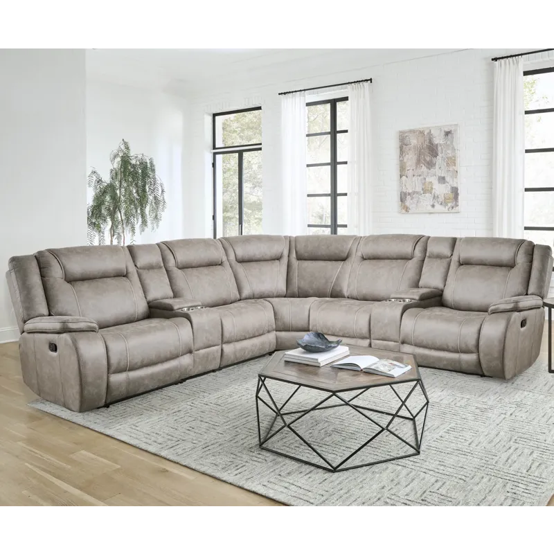 Blake Desert Taupe 7 Piece Modular Reclining Sectional and Entertainment Console
