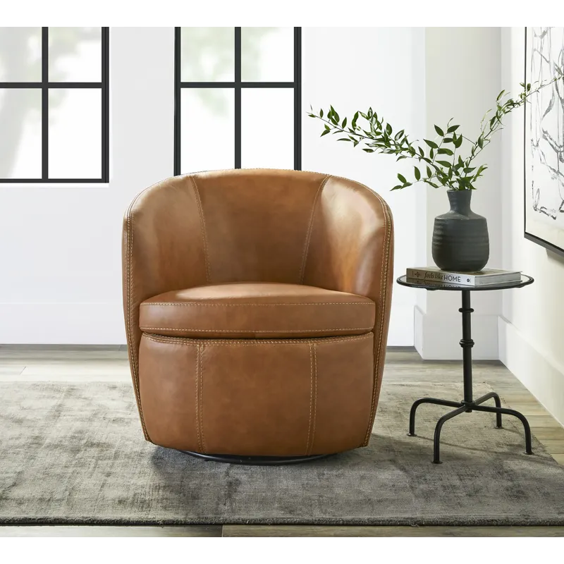 Barolo Vintage Caramel 100% Italian Leather Swivel Club Chair Two Pack