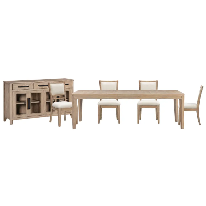 Breckenridge Dining 78 Inch Rectangular Table with 4 Upholstered Chairs and Buffet Server