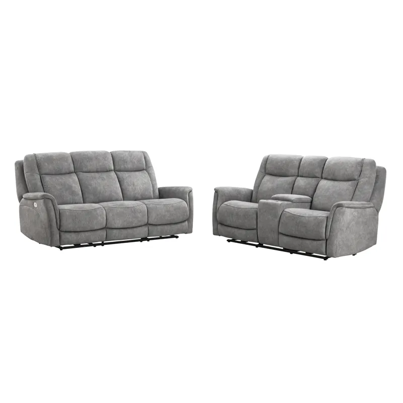 Linus Hudson Grey Power Reclining Sofa and Loveseat
