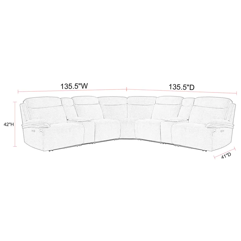 Alpine Airy Snow 7 Piece Zero Gravity Power Reclining Sectional with Power Adjustable Headrests