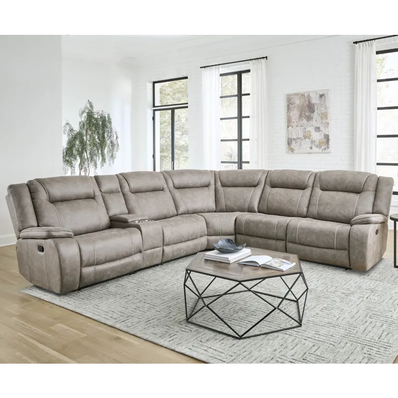 Blake Desert Taupe 6 Piece Modular Reclining Sectional and Entertainment Console