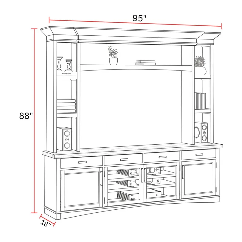 Americana Modern Denim 92 Inch TV Console with Hutch and LED Lights