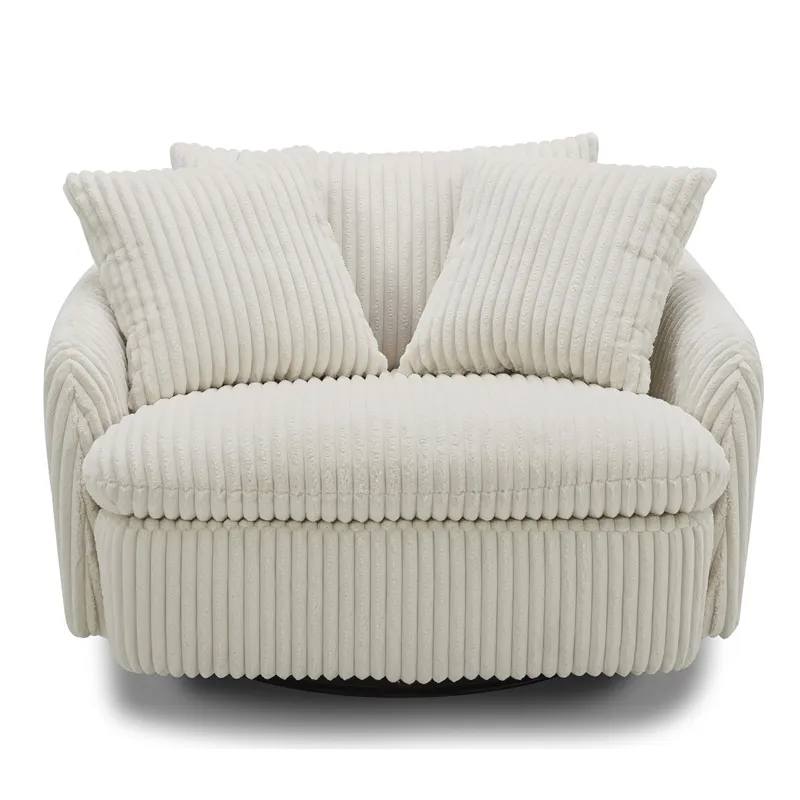 Boomer Mega Ivory Large Swivel Chair with 2 Toss Pillows Two Pack