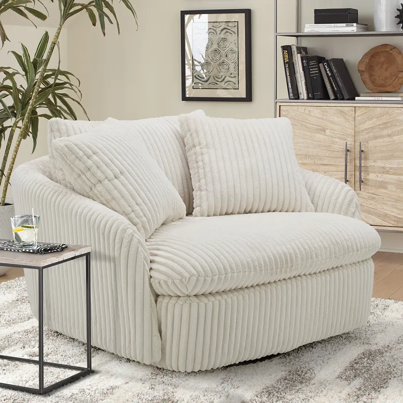 Boomer Mega Ivory Large Swivel Chair with 2 Toss Pillows Two Pack