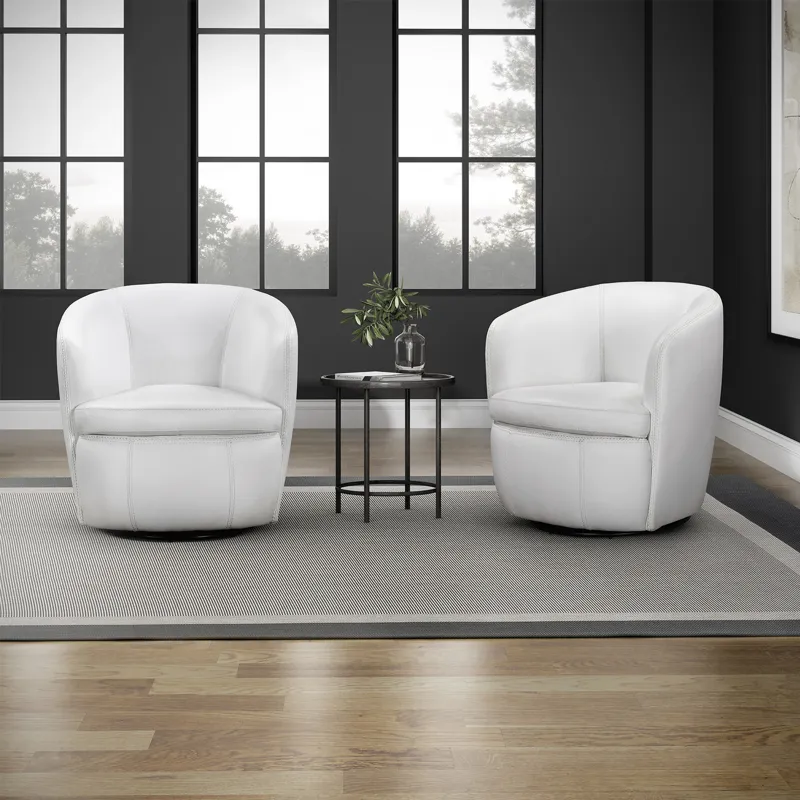Barolo Snow 100% Italian Leather Swivel Club Chair Two Pack