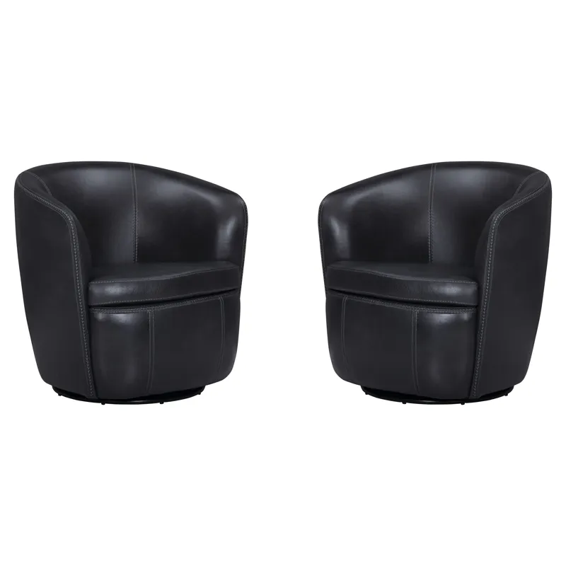 Barolo Vintage Onyx 100% Italian Leather Swivel Club Chair Two Pack