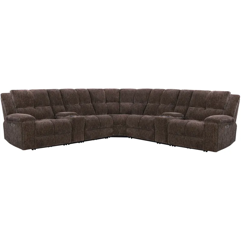Bronco Plush Umber 7 Piece Modular Zero Gravity Power Reclining Sectional with Power Adjustable Headrests