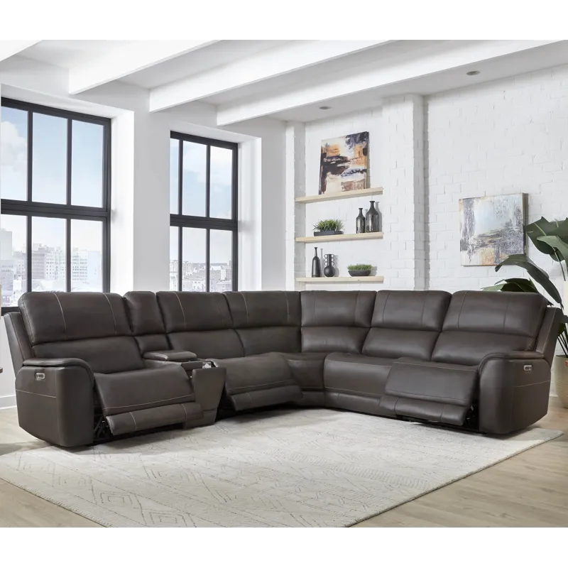 Easton Steamboat Brown 6 Piece Zero Gravity Power Reclining Sectional with Power Adjustable Headrest