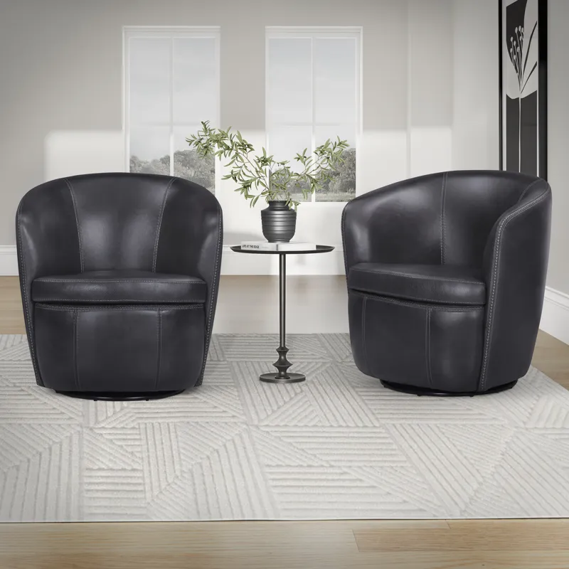 Barolo Vintage Onyx 100% Italian Leather Swivel Club Chair Two Pack
