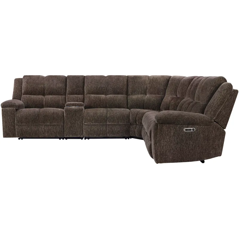 Bronco Plush Umber 6 Piece Modular Zero Gravity Power Reclining Sectional with Power Adjustable Headrests