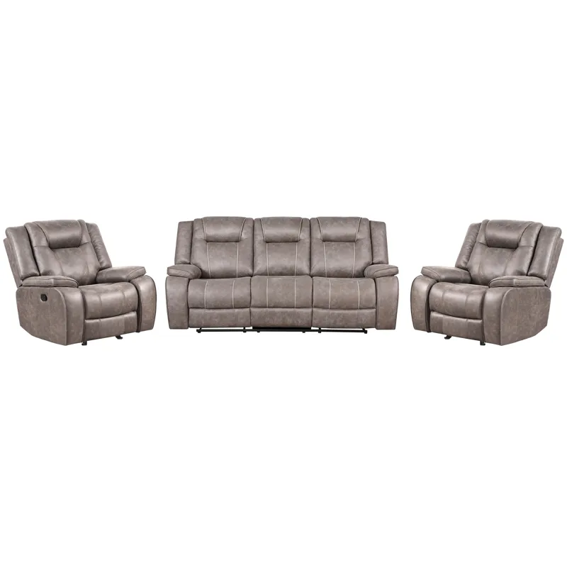 Blake Desert Taupe Manual Glider Reclining Sofa and Two Recliners