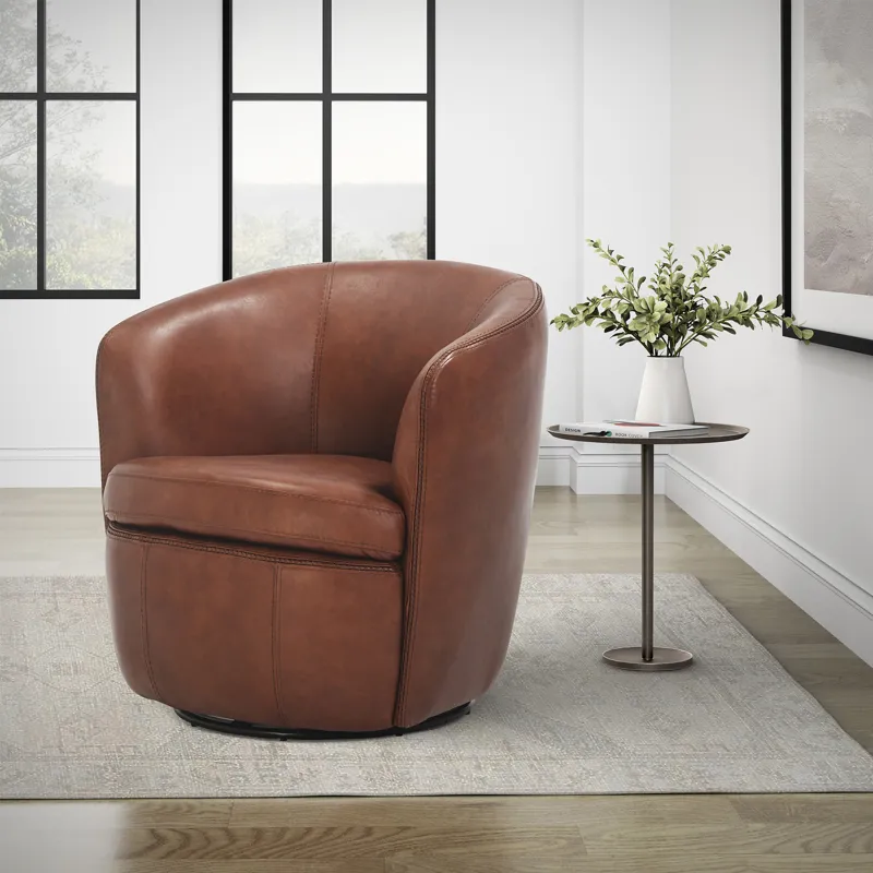 Barolo Vintage Whiskey 100% Italian Leather Swivel Club Chair Two Pack