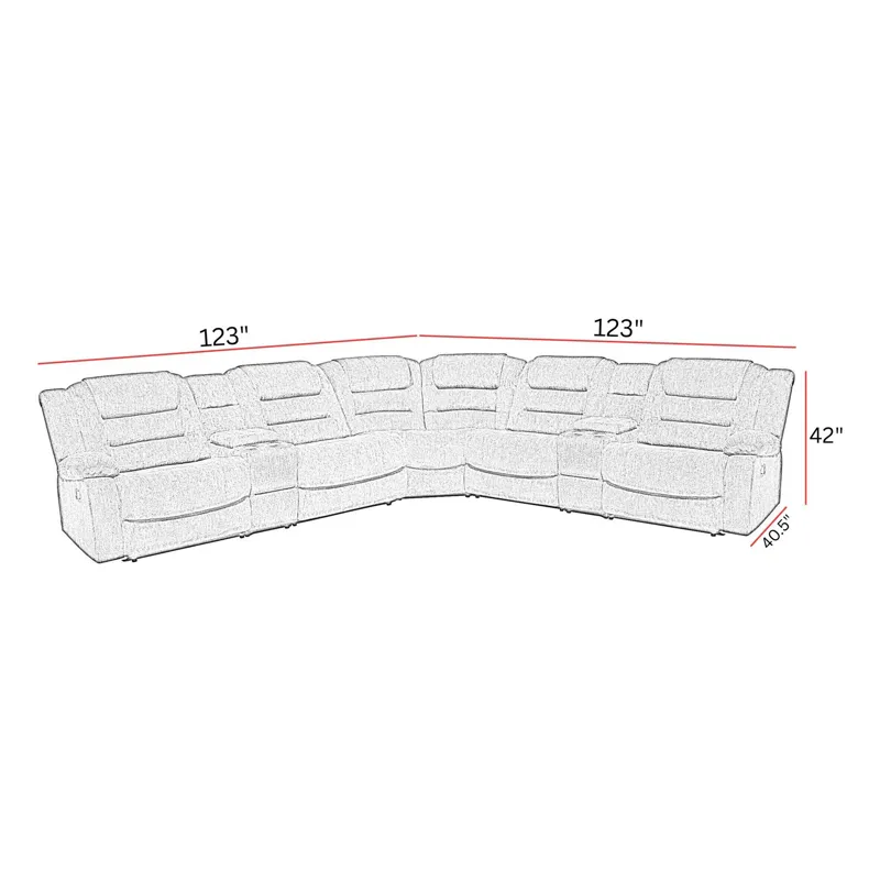 Bolton Misty Storm 7 Piece Modular Reclining Sectional and Entertainment Console