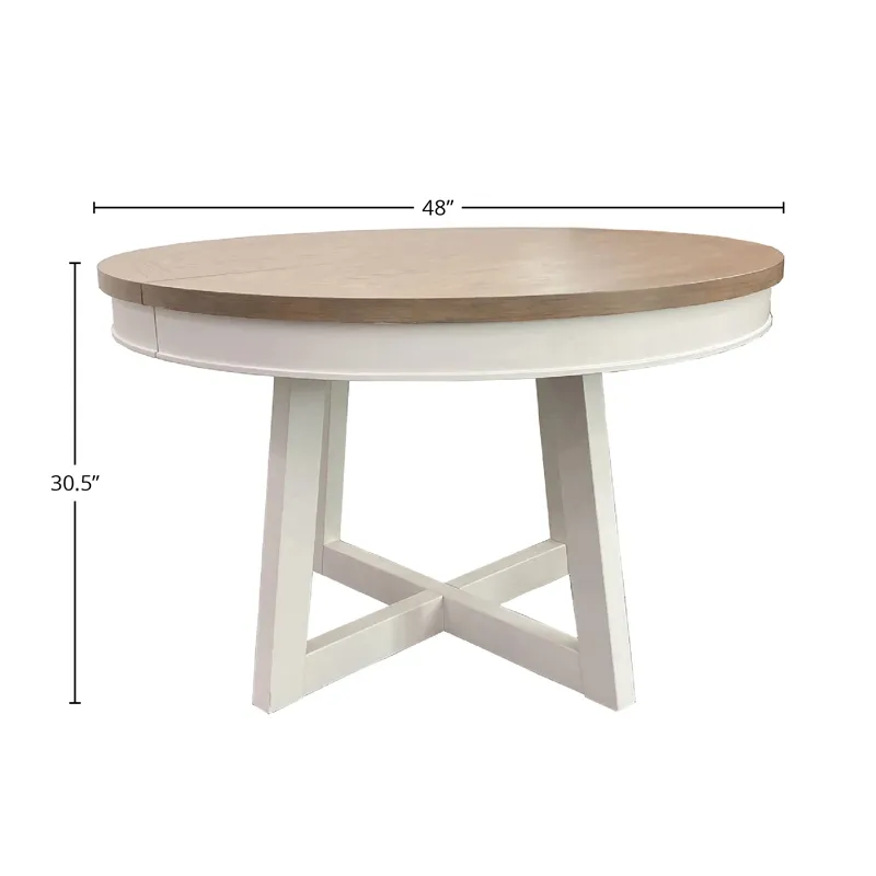 Americana Modern Dining 48 inch Round Extendable Dining Table and 4 Upholstered Chairs