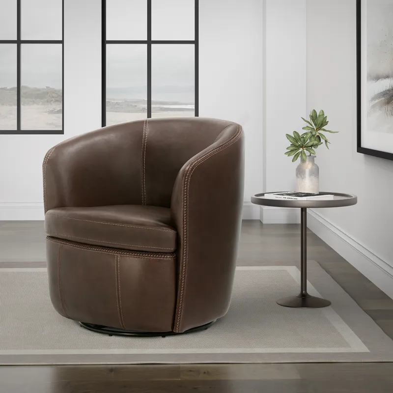Barolo Vintage Brown 100% Italian Leather Swivel Club Chair Two Pack