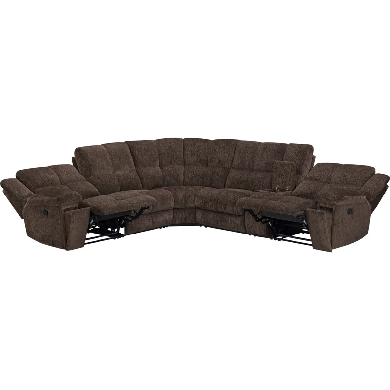 Bronco Plush Umber 6 Piece Modular Manual Reclining Sectional