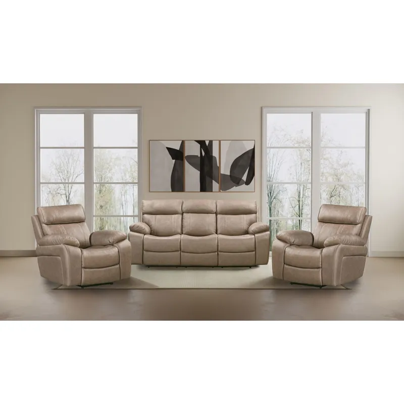 Theon Stokes Toffee Manual Glider Reclining Sofa and Two Recliners