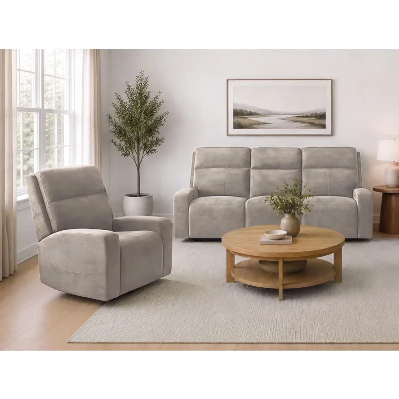 Traxton Jasper Taupe Power Zero Gravity Sofa and Recliner
