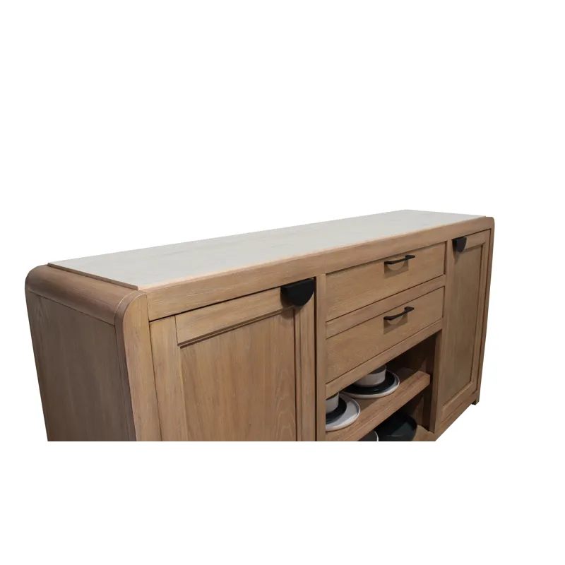 Escape Dining 54 Inch Round Table with Buffet Server and 4 Barrel Chairs