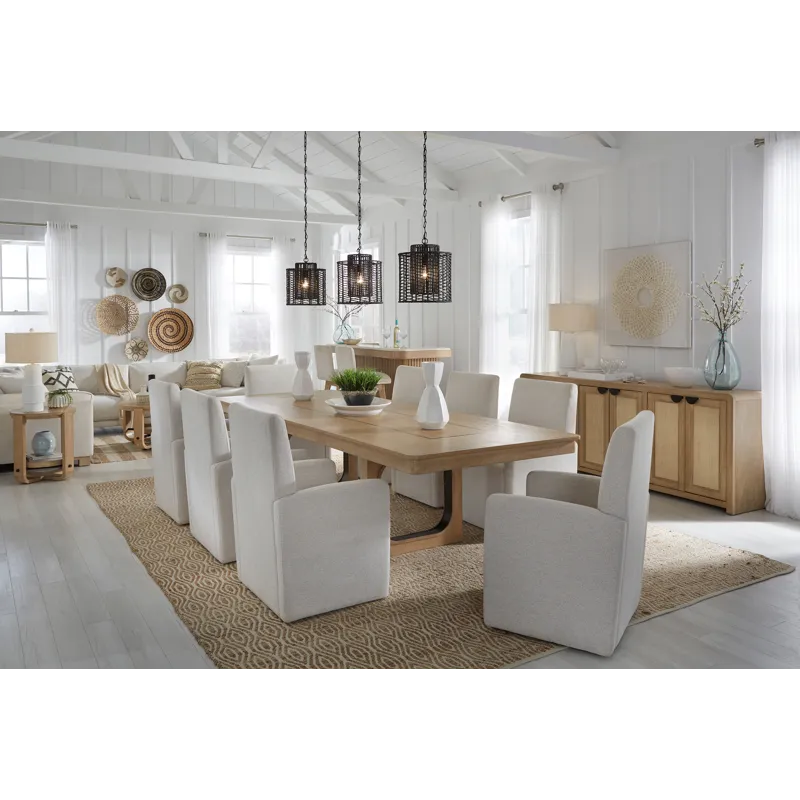 Escape Dining 84 Inch Rectangular Table with Console and 8 Caster Chairs