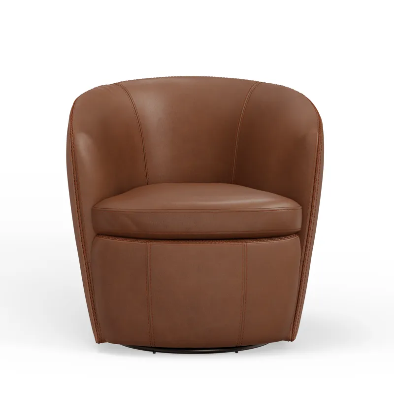 Barolo Vintage Whiskey 100% Italian Leather Swivel Club Chair Two Pack