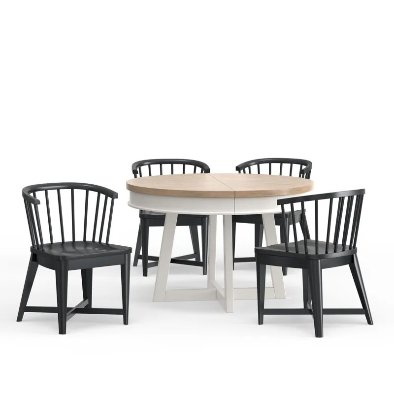 Americana Modern Dining 48-66 inch Round Dining Table and 4 Black Barrel Chairs