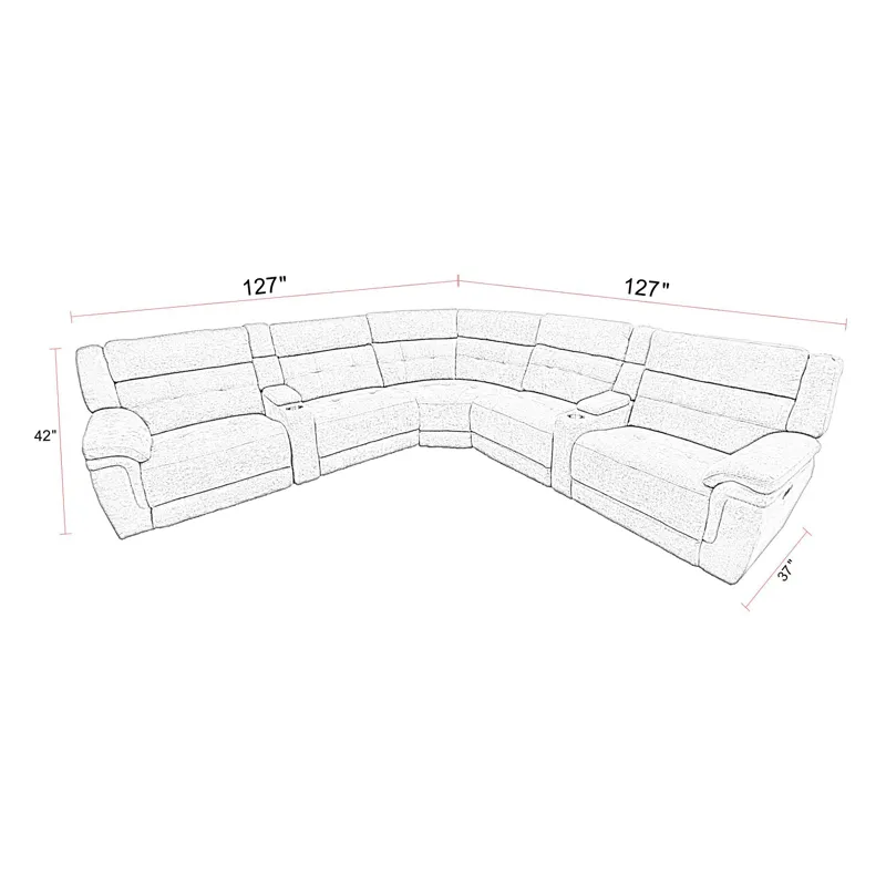 Richland Bristol Grey 7 Piece Modular Power Reclining Sectional with Power Adjustable Headrests