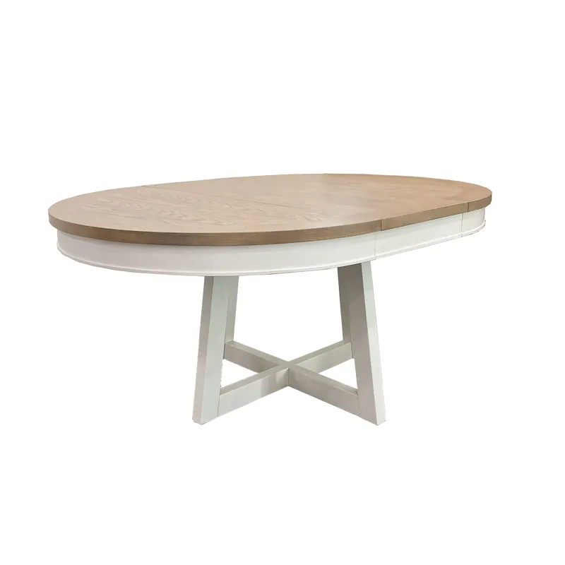 Americana Modern Dining 48 inch Round Extendable Dining Table and 4 Upholstered Chairs