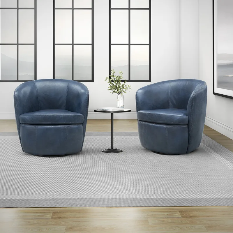 Barolo Vintage Navy 100% Italian Leather Swivel Club Chair Two Pack