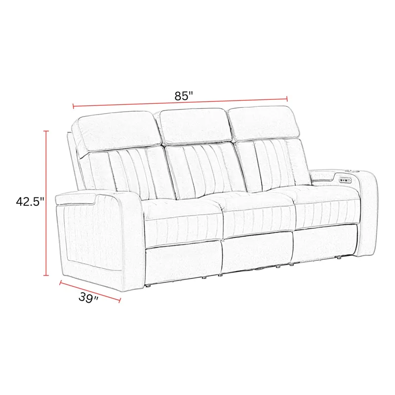 Equinox Mushroom Power Reclining Sofa with Drop Down Table