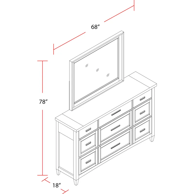 Americana Modern Bedroom 9 Drawer Dresser and Mirror