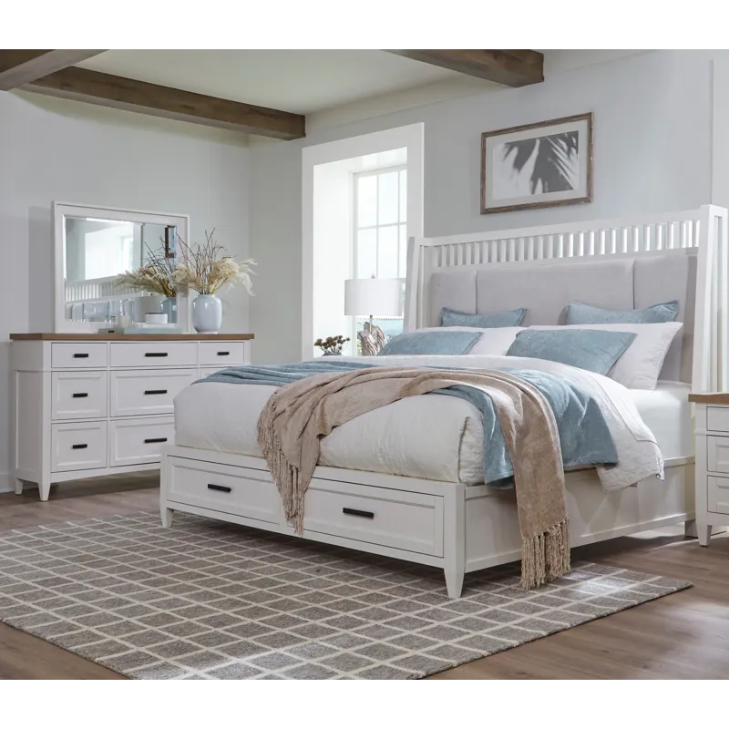 Americana Modern Bedroom King Shelter Bed with Dresser and Mirror