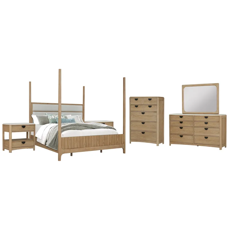 Escape Bedroom King Poster Bed 2 Nightstands Dresser with Mirror and Chest