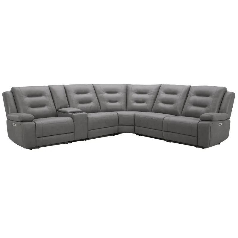 Caldwell Tahoe Fog 6 Piece Modular Power Reclining Sectional with Power Adjustable Headrests